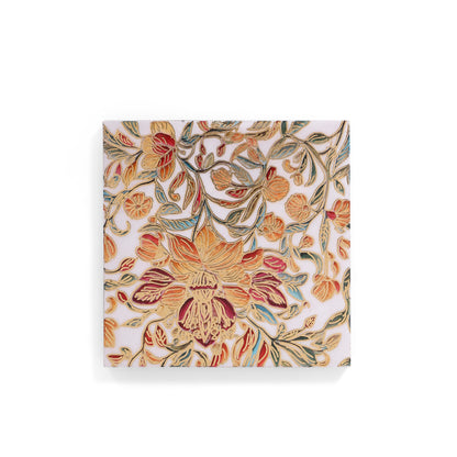Floral Heritage Wooden & Resin Coaster Set (Set of 6, 10×10 cm)