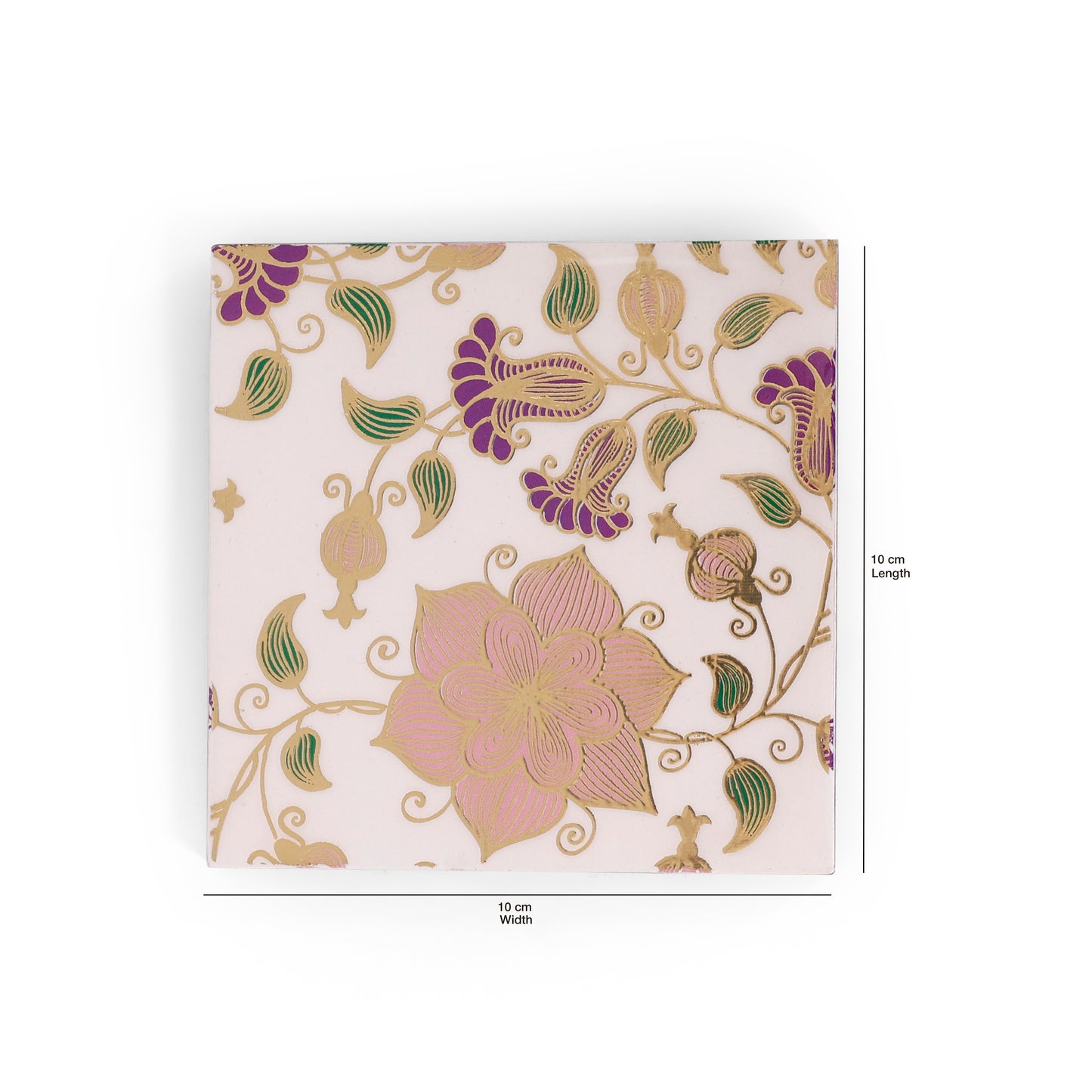 Royal Floral Resin Wooden Coaster Set (Set of 6, 10×10 cm) | Navakrti Decor