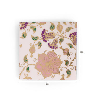 Royal Floral Resin Wooden Coaster Set (Set of 6, 10×10 cm) | Navakrti Decor