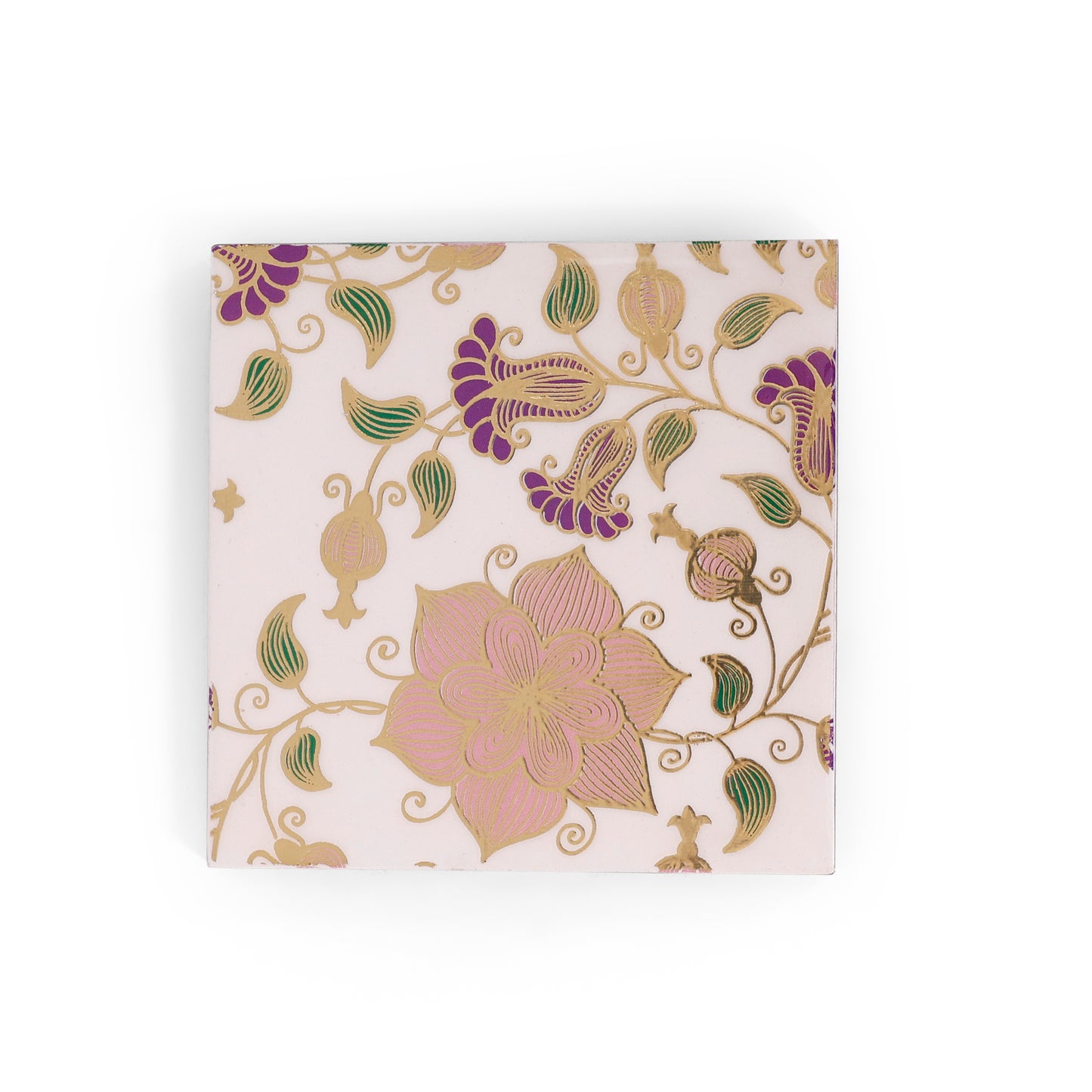 Royal Floral Resin Wooden Coaster Set (Set of 6, 10×10 cm) | Navakrti Decor