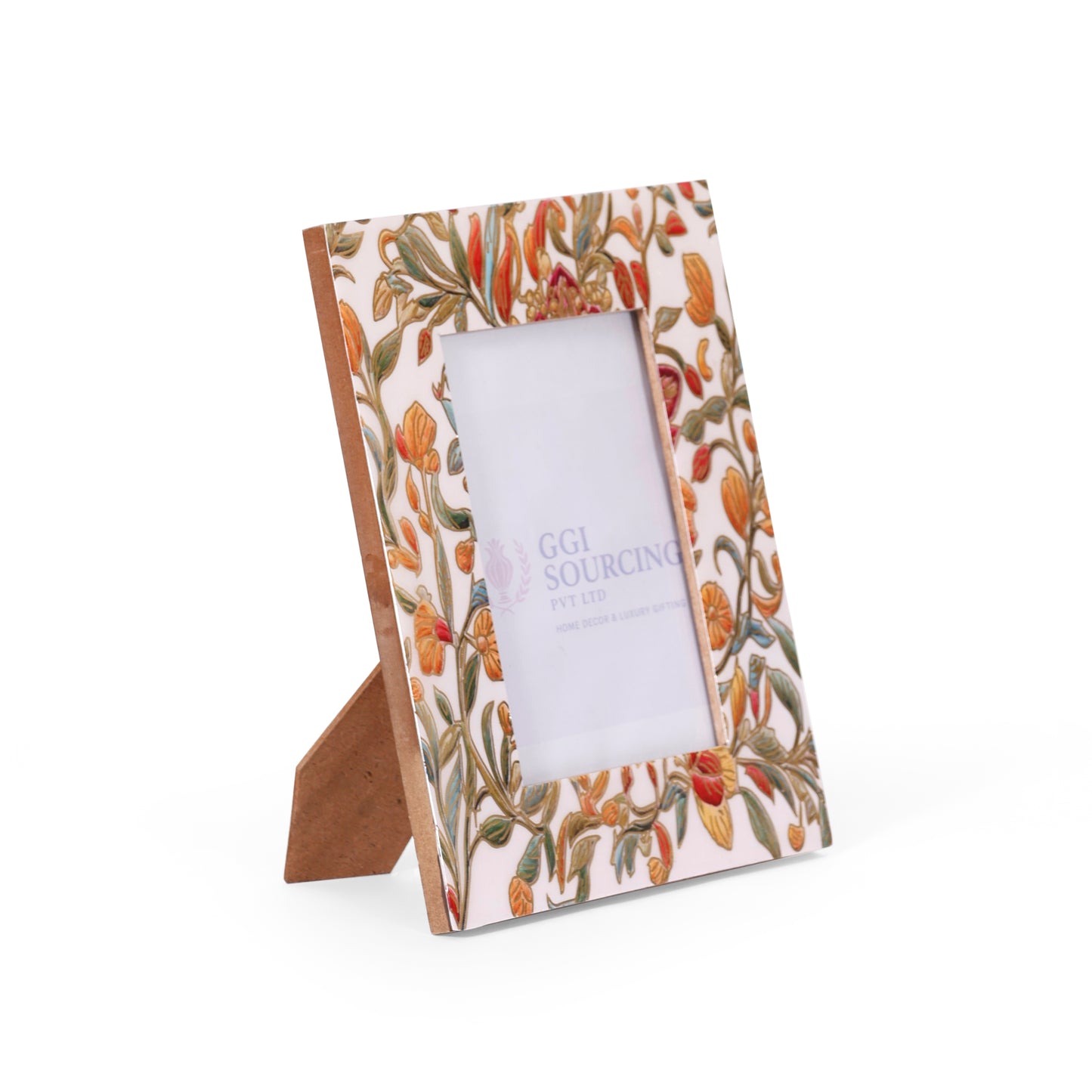 Navakrti Decor Crimson Bloom Resin-Coated MDF Photo Frame – 4 × 6 Inch | Red Floral Decorative Picture Frame
