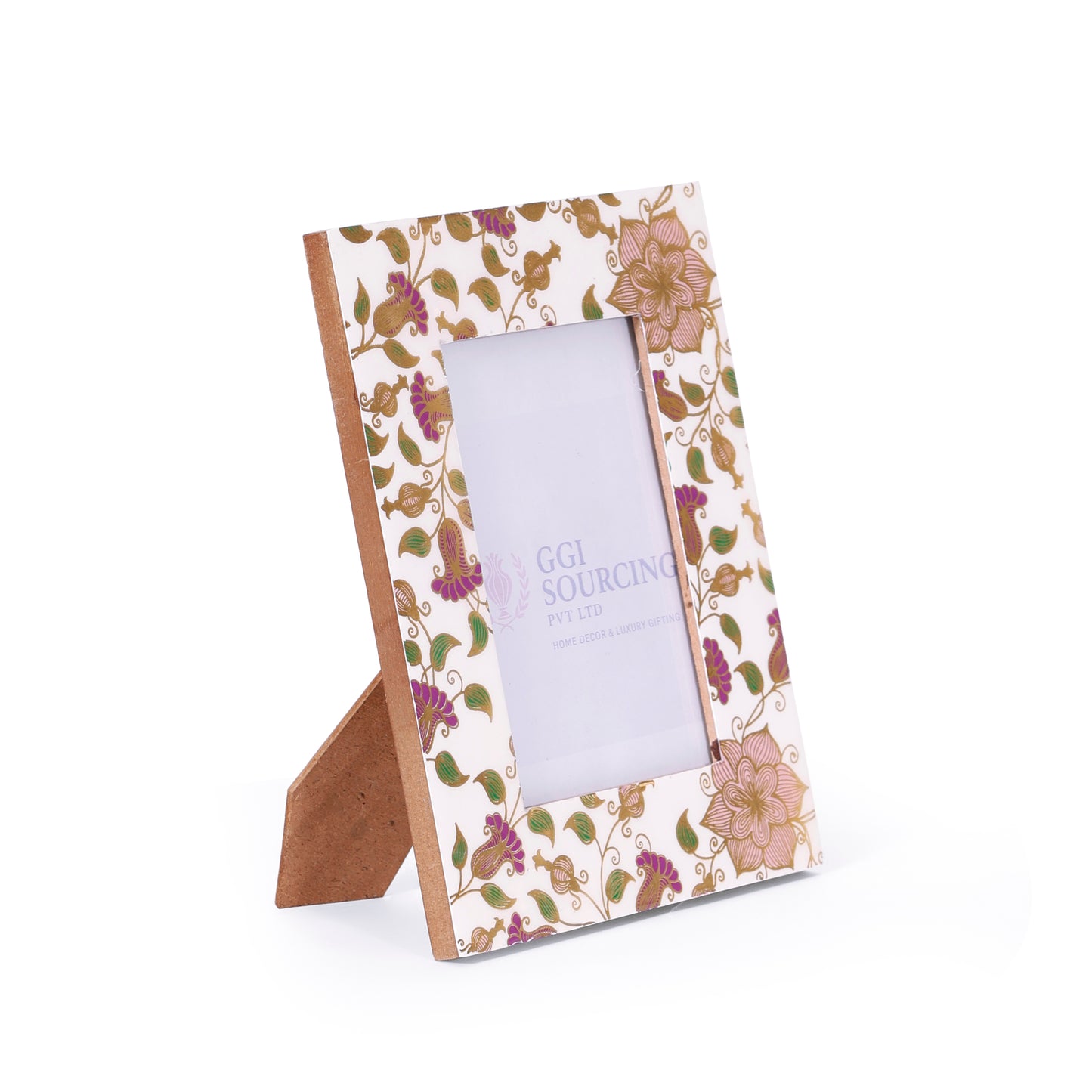 Navakrti Decor Gilded Floral Resin-Coated MDF Photo Frame – 4 × 6 Inch | Elegant Decorative Picture Frame