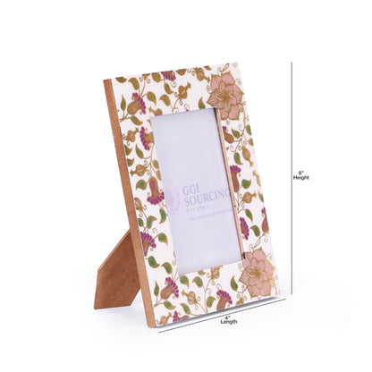 Navakrti Decor Gilded Floral Resin-Coated MDF Photo Frame – 4 × 6 Inch | Elegant Decorative Picture Frame