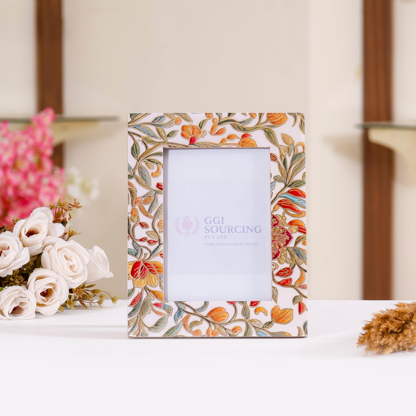 Crimson Bloom Resin Coated MDF Photo Frame | Red Floral Decorative Picture Frame