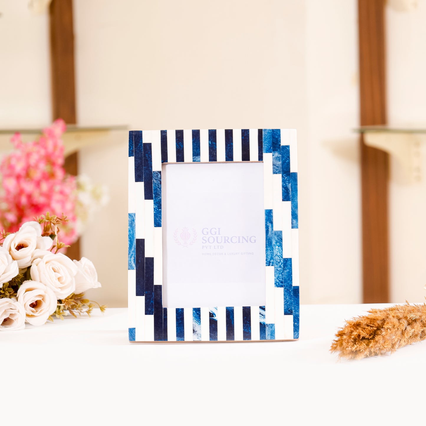 Blue Mosaic Stripe Resin Coated Photo Frame 5 × 7 Inch | Navakrti Decor