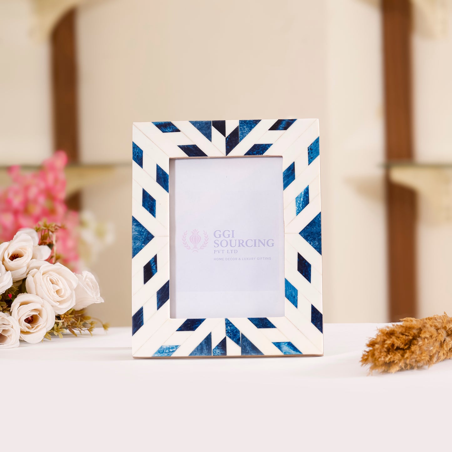 Indigo Chevron Resin-Coated Photo Frame – 5 × 7 Inch | Navakrti Decor