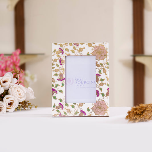 Navakrti Decor Gilded Floral Resin-Coated MDF Photo Frame – 4 × 6 Inch | Elegant Decorative Picture Frame