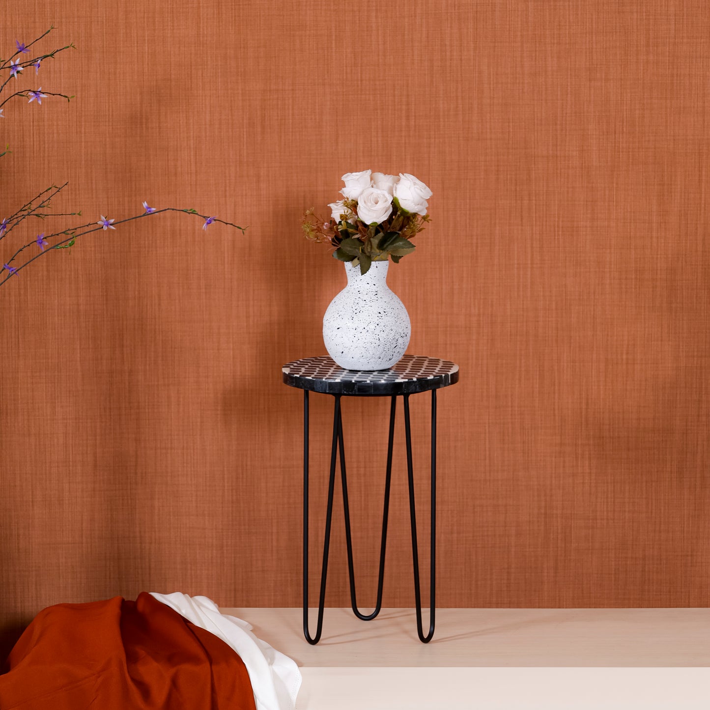 Handcrafted Geometric Design Wooden Resin Top Side Table