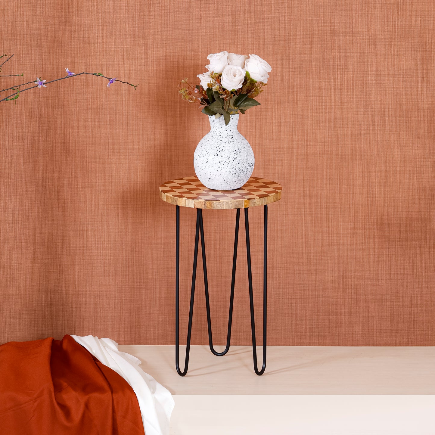 Wooden Resin Top Side Table with Metal Legs | Navakrti Decor