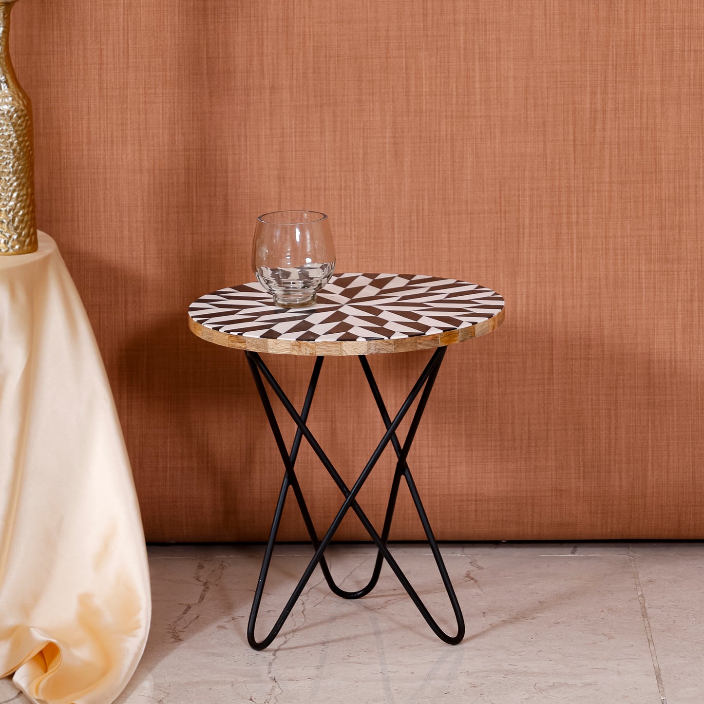 Handcrafted Wooden Side Table with Blue Resin Top