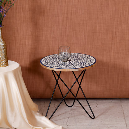 Handcrafted Wooden & Blue Resin Top Side Table