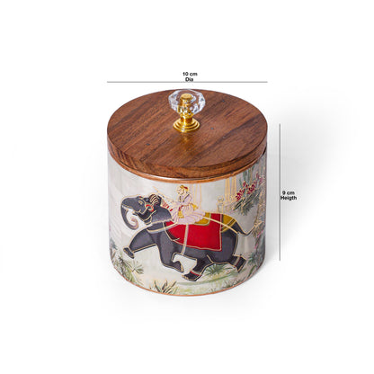 Navakrti Decor Royal Elephant Print Decorative Jar with Wooden Lids – Set of 2