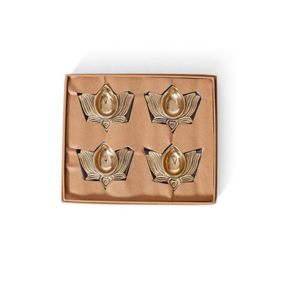 Navakriti DecorElegant Lotus Brass Diya Set of 4 Gift Box