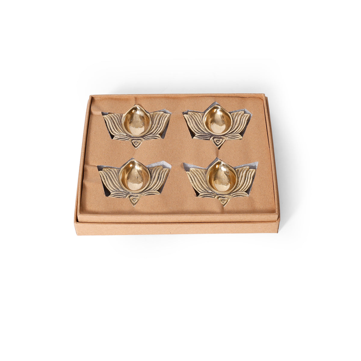 Navakriti DecorElegant Lotus Brass Diya Set of 4 Gift Box