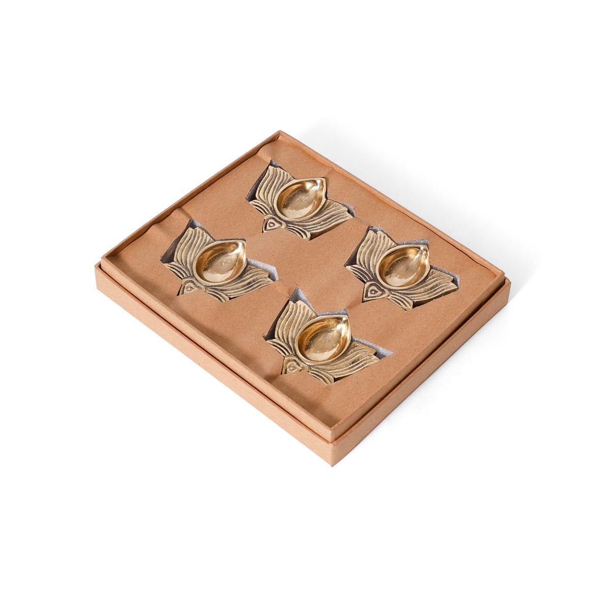Navakriti DecorElegant Lotus Brass Diya Set of 4 Gift Box