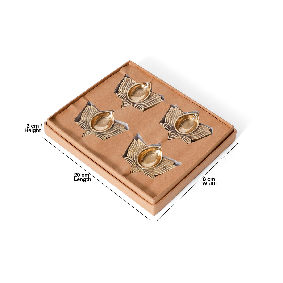 Navakriti DecorElegant Lotus Brass Diya Set of 4 Gift Box