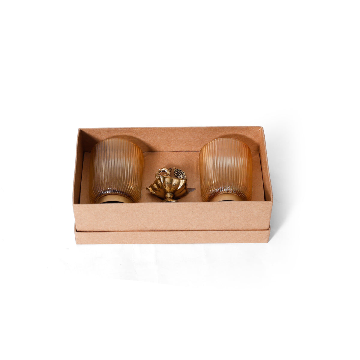 Navakriti Decor Majestic Peacock Diya & Fluted T-Light Hurricane Glass Set of 2 Gift Set