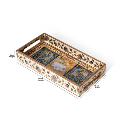Navakriti Decor Royal Peacock & Elephant Floral Nesting Tray Set of 3