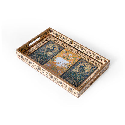 Navakriti Decor Royal Peacock & Elephant Floral Nesting Tray Set of 3