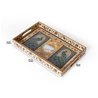Navakriti Decor Royal Peacock & Elephant Floral Nesting Tray Set of 3