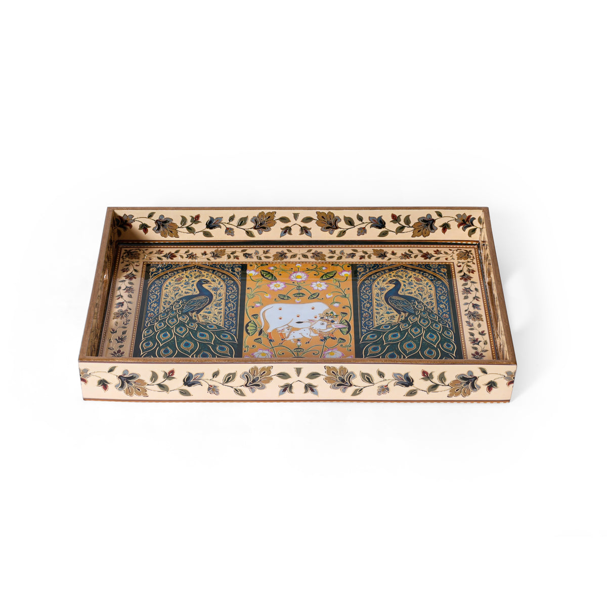 Navakriti Decor Royal Peacock & Elephant Floral Nesting Tray Set of 3