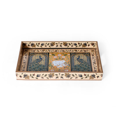 Navakriti Decor Royal Peacock & Elephant Floral Nesting Tray Set of 3