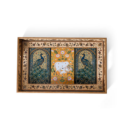Navakriti Decor Royal Peacock & Elephant Floral Nesting Tray Set of 3