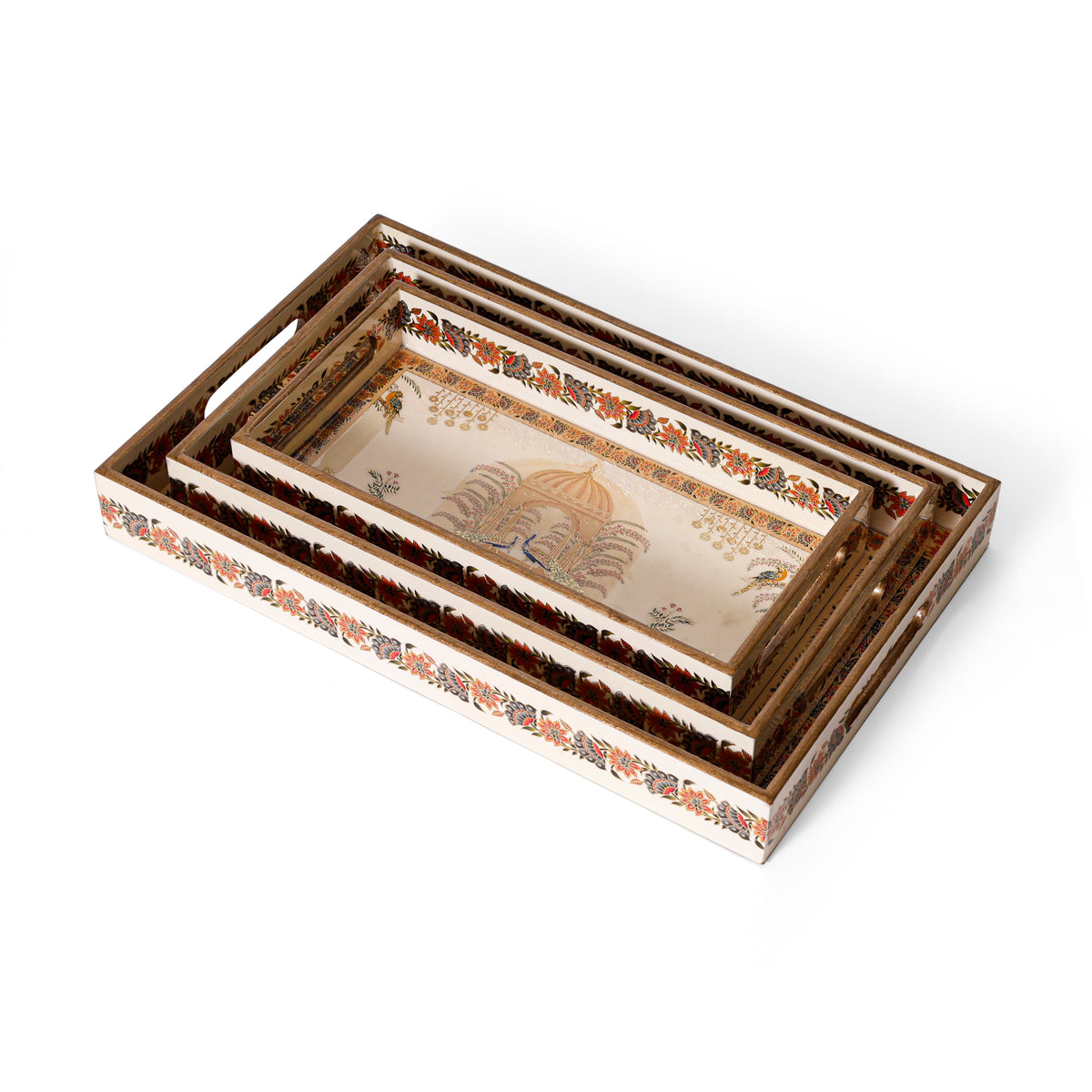 Navakriti Decor Royal Palace & Floral Nesting Tray Set of 3