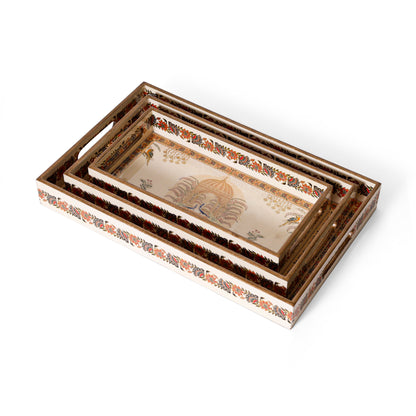 Navakriti Decor Royal Palace & Floral Nesting Tray Set of 3