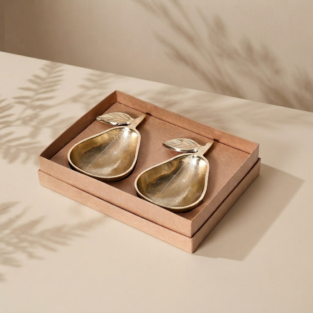 Navakrti Decor Elegant Gold Pear Decorative Bowl Set