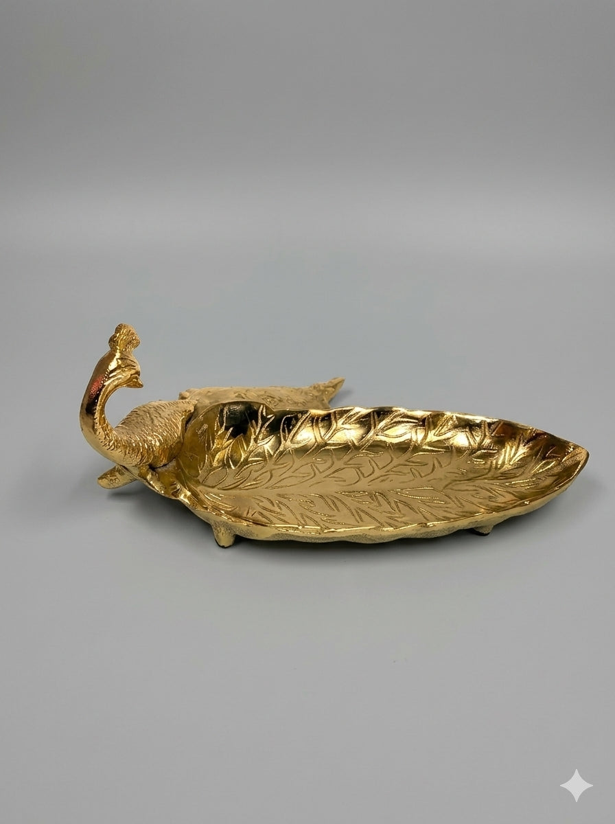 Navakrti Decor Elegant Gold Peacock Leaf Decorative Platter