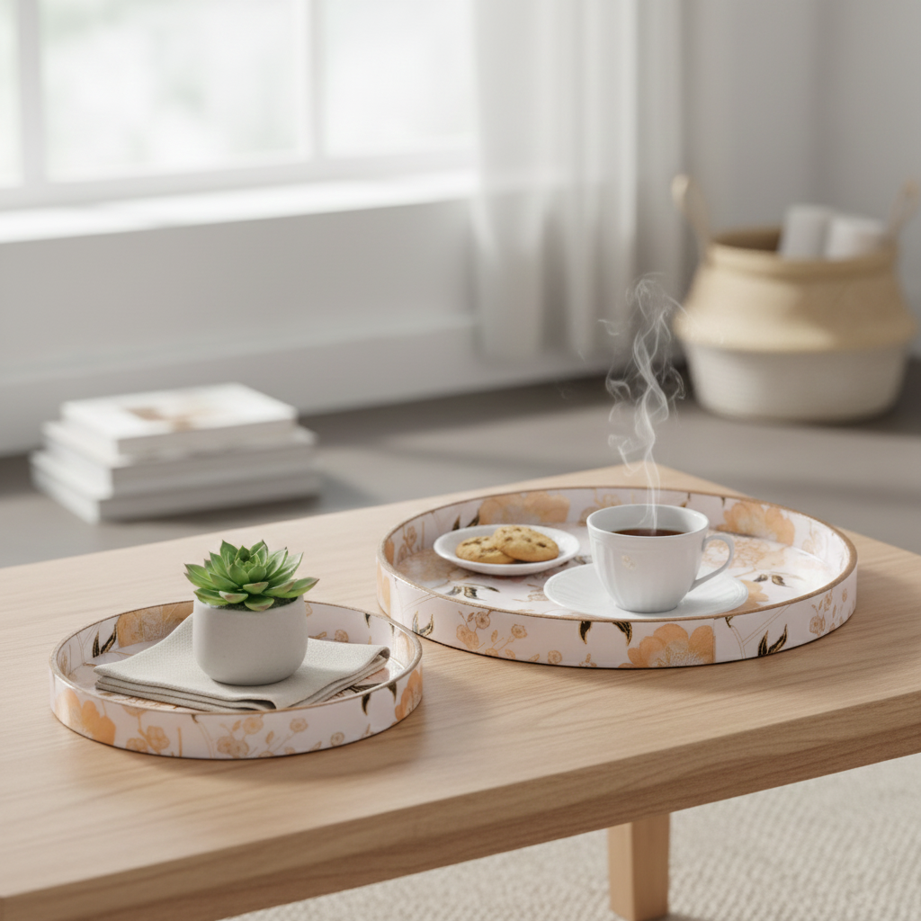 Floral Printed Resin Wooden Serving Tray | Navakrti Decor