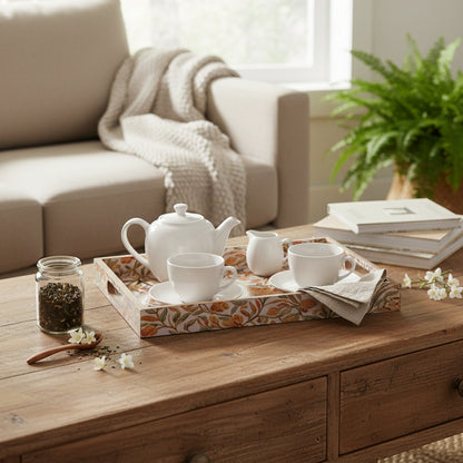 Floral Printed Resin Wooden Serving Tray Set of 2