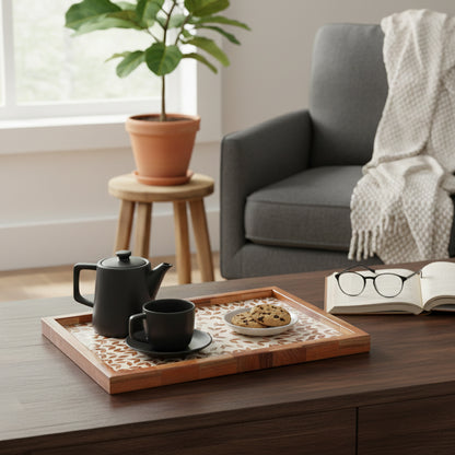 Handcrafted Wooden Serving Tray with Printed Resin Inlay