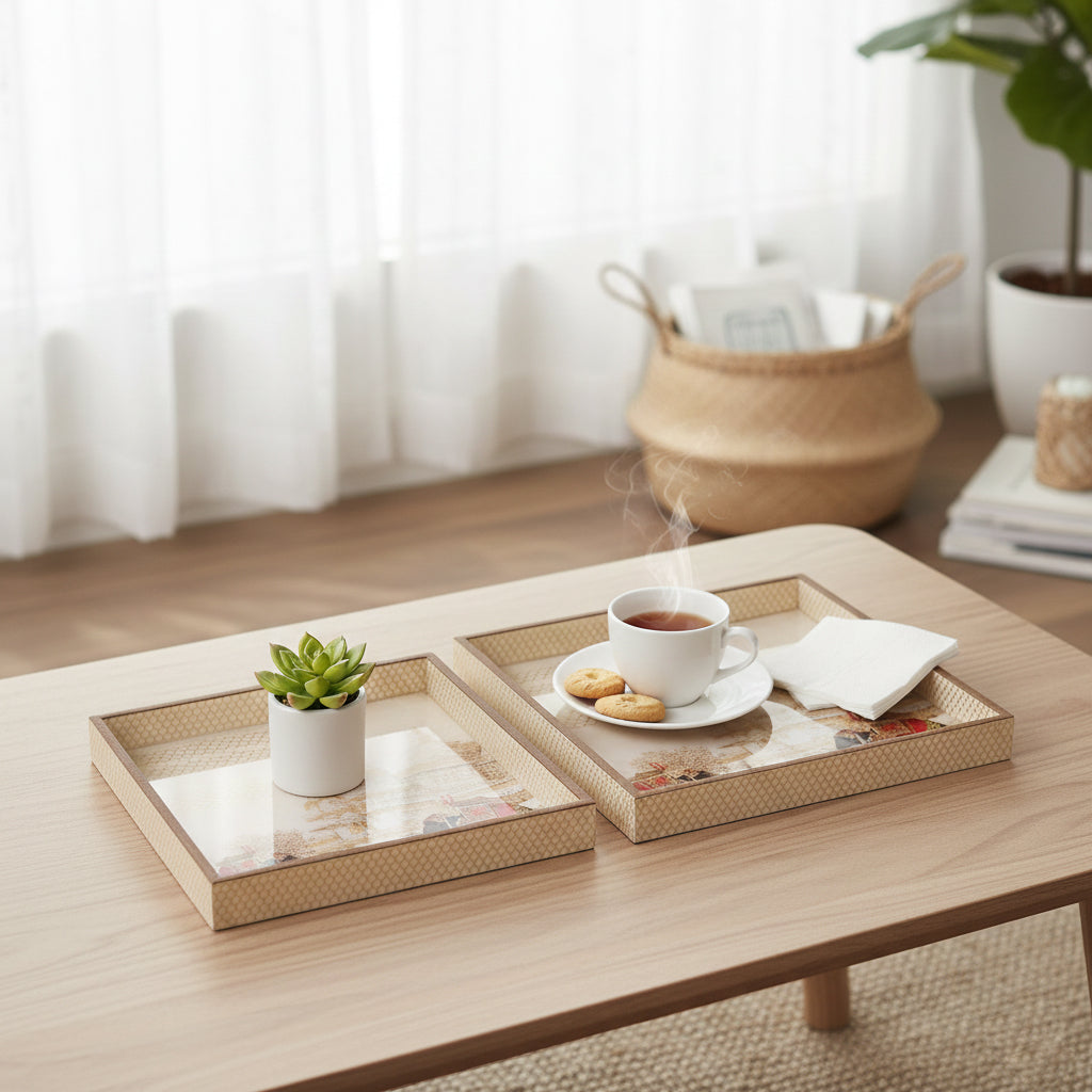 Royal Heritage Printed Resin Wooden Serving Tray Set of 2